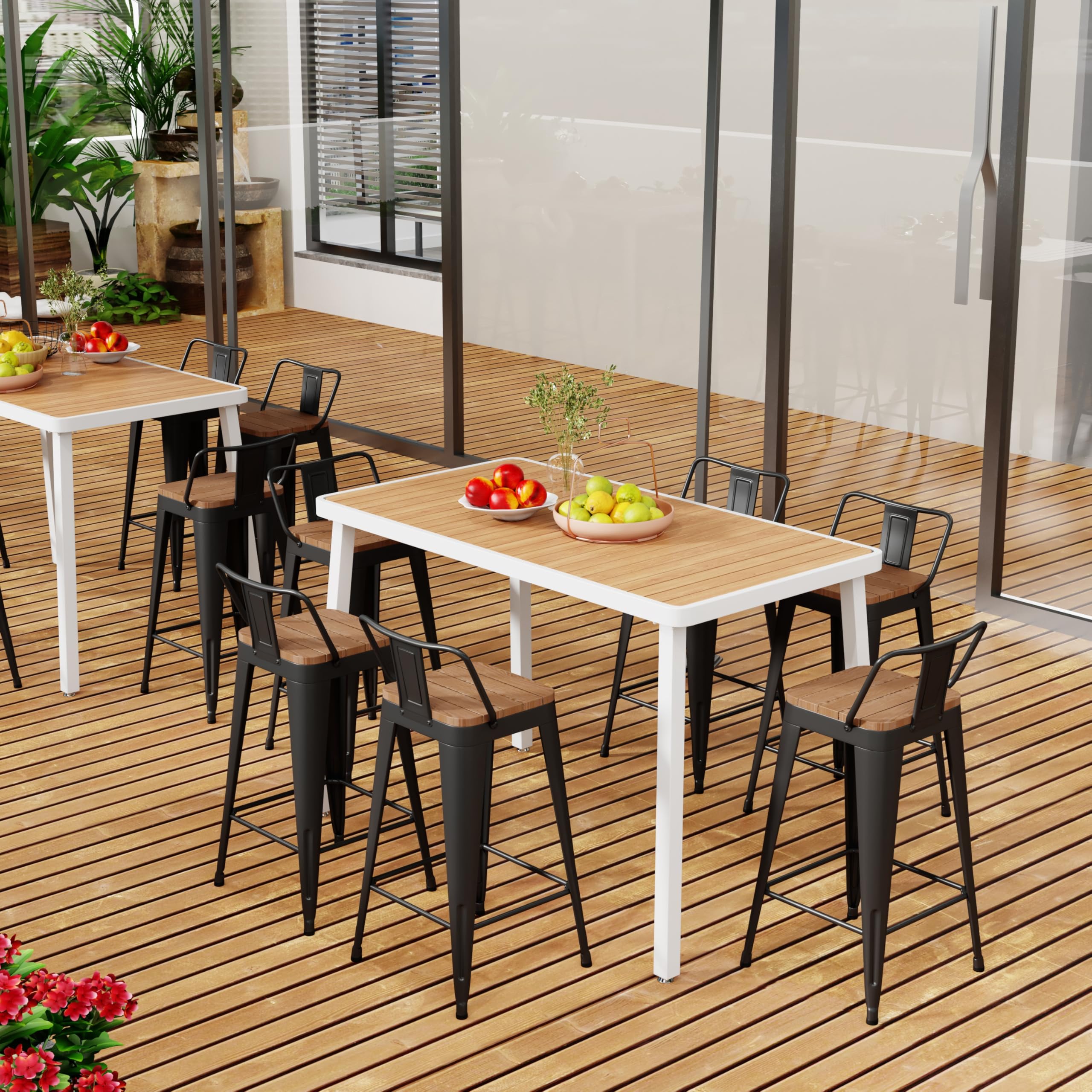 Outdoor Patio Bar Stools Set of 4 with Back,Arlunar Counter Height Industrial Metal Barstools