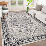 Washable Area Rug 6x9 - Non-Slip Boho Vintage Distressed Low Pile Carpet