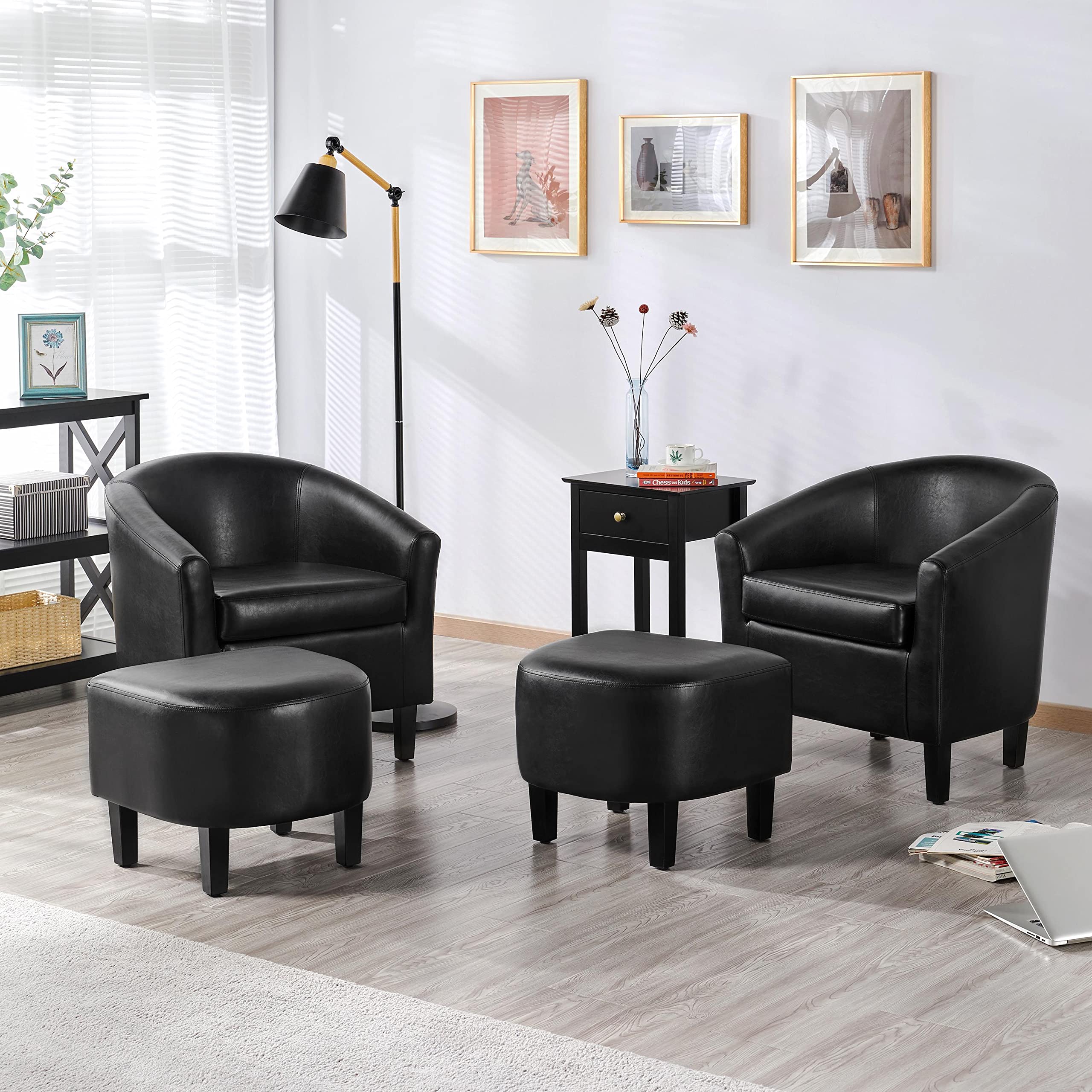 Accent Chair with Ottoman Foot Rest, PU Leather Mid Century Modern Upholstered Soft