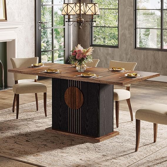 55" Rectangular Farmhouse Dining Table for 4-6 People