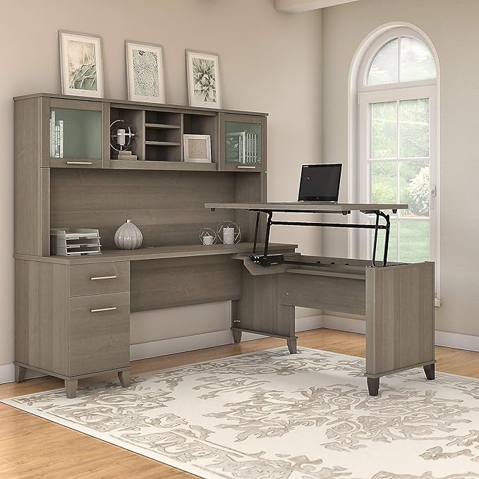 ErgoLift 3-Position L-Shaped Desk with Hutch & Adjustable Standing Feature