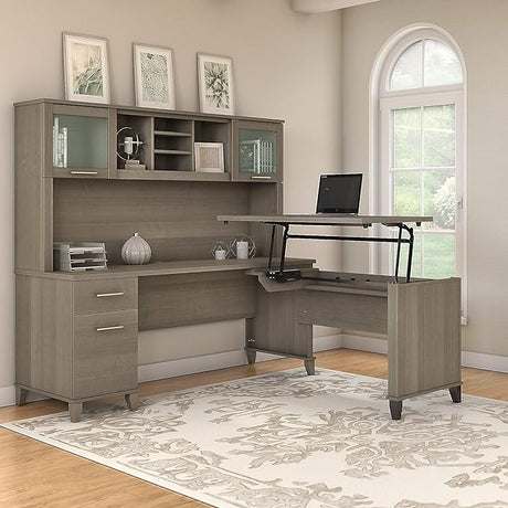 ErgoLift 3-Position L-Shaped Desk with Hutch & Adjustable Standing Feature