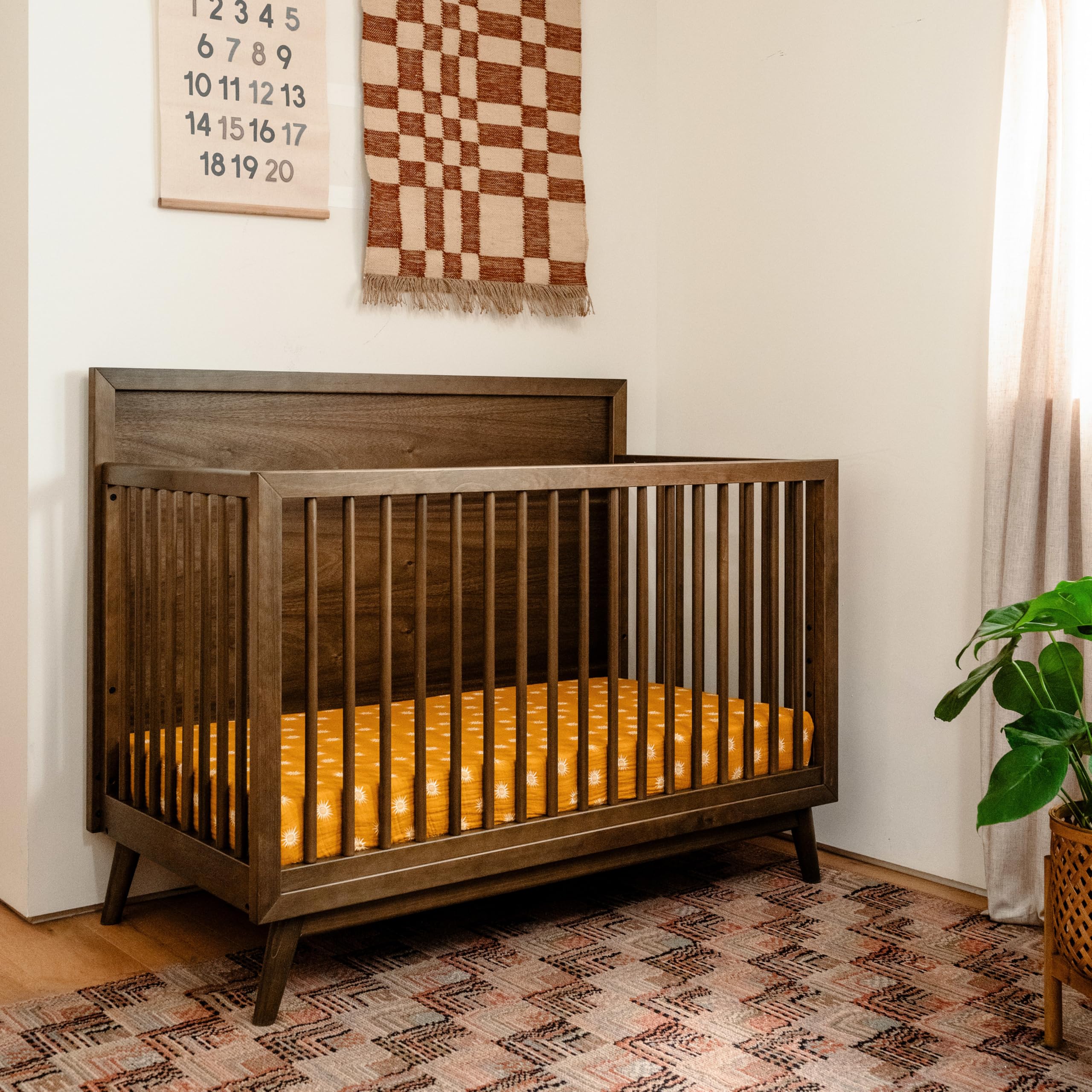 Babyletto Palma 4-in-1 Convertible Crib with Toddler Bed Conversion Kit in Natural Walnut, Greenguard Gold Certified