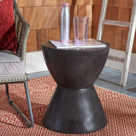 SAFAVIEH Outdoor Athena Black Modern Concrete Round Accent Table - Bircata