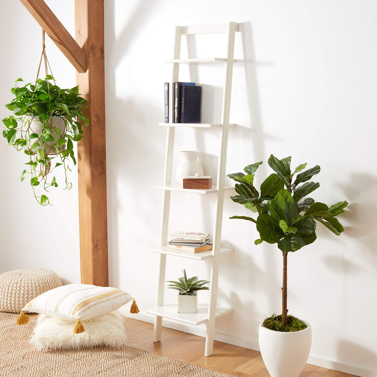 Home Collection Allaire White 5-Tier Leaning Storage Shelves Living Room Bedroom