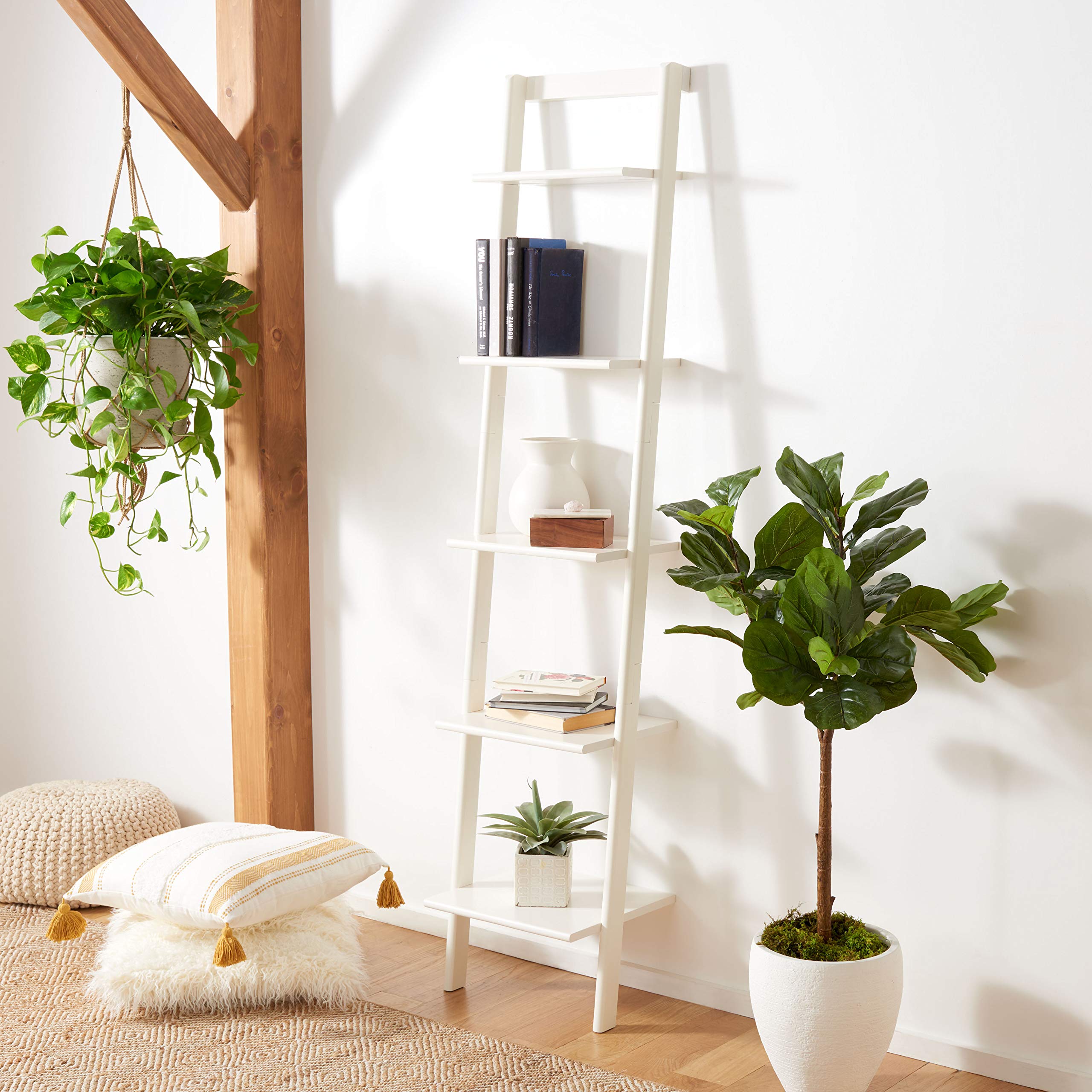 Home Collection Allaire White 5-Tier Leaning Storage Shelves Living Room Bedroom