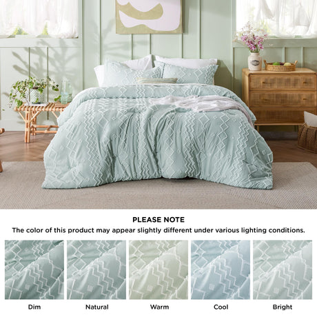 Boho Tufted Comforter Set King - Sage Green Cationic Dyeing Bedding Comforter Set