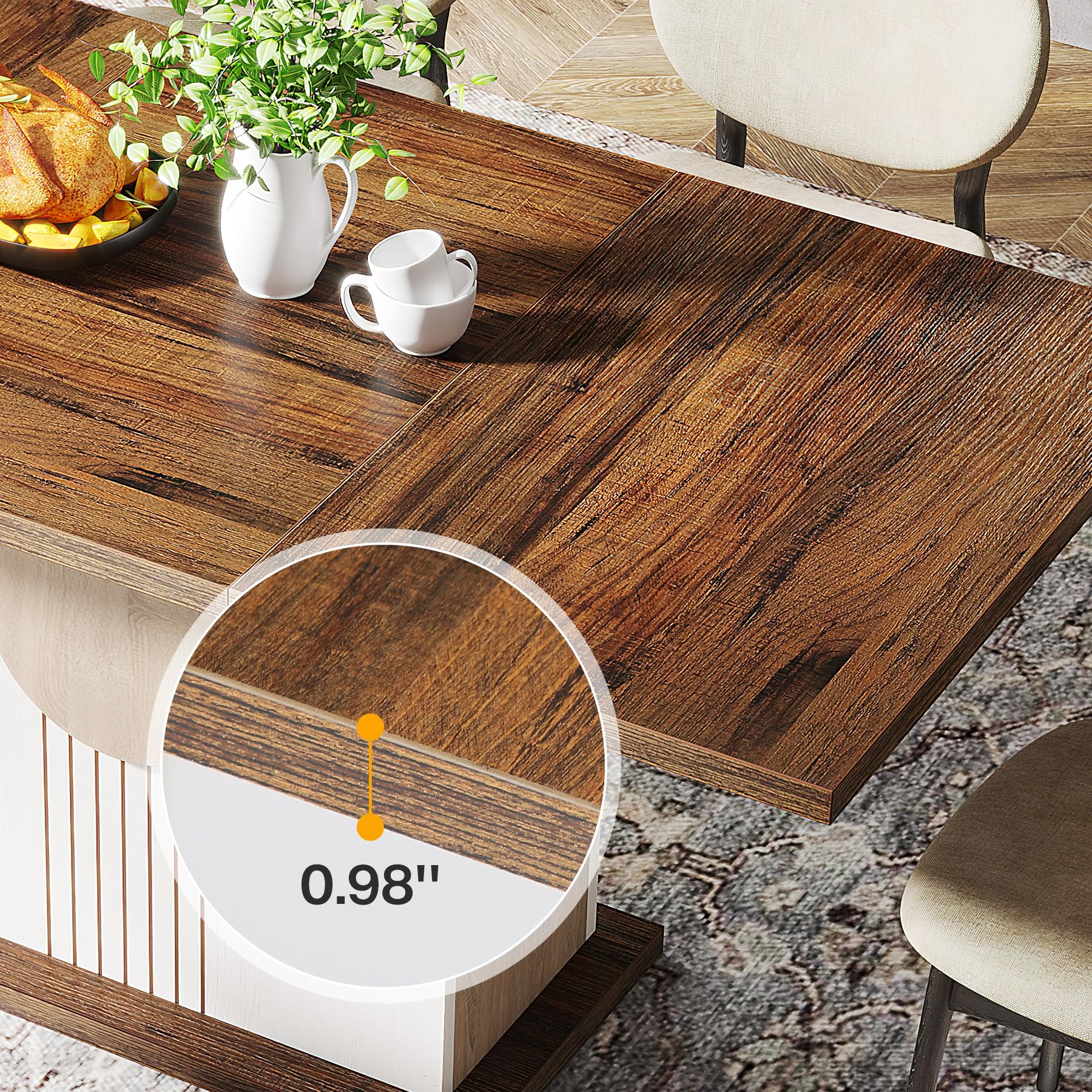 55" Rectangular Farmhouse Dining Table for 4-6 People