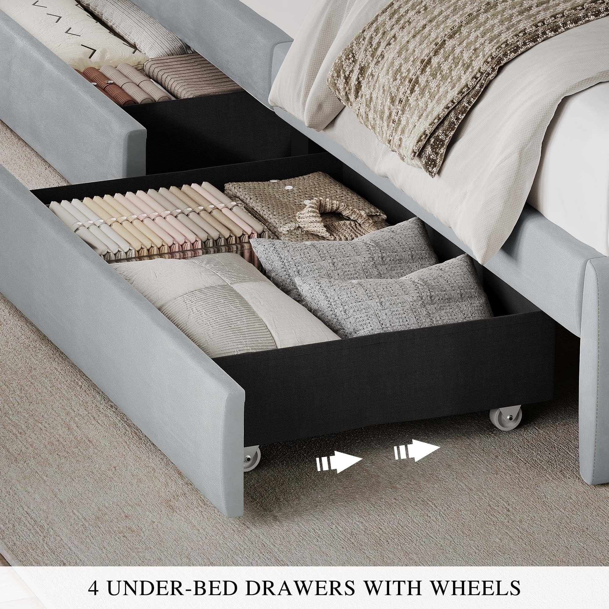 Queen Bed Frame with Storage Drawers and Charging Station