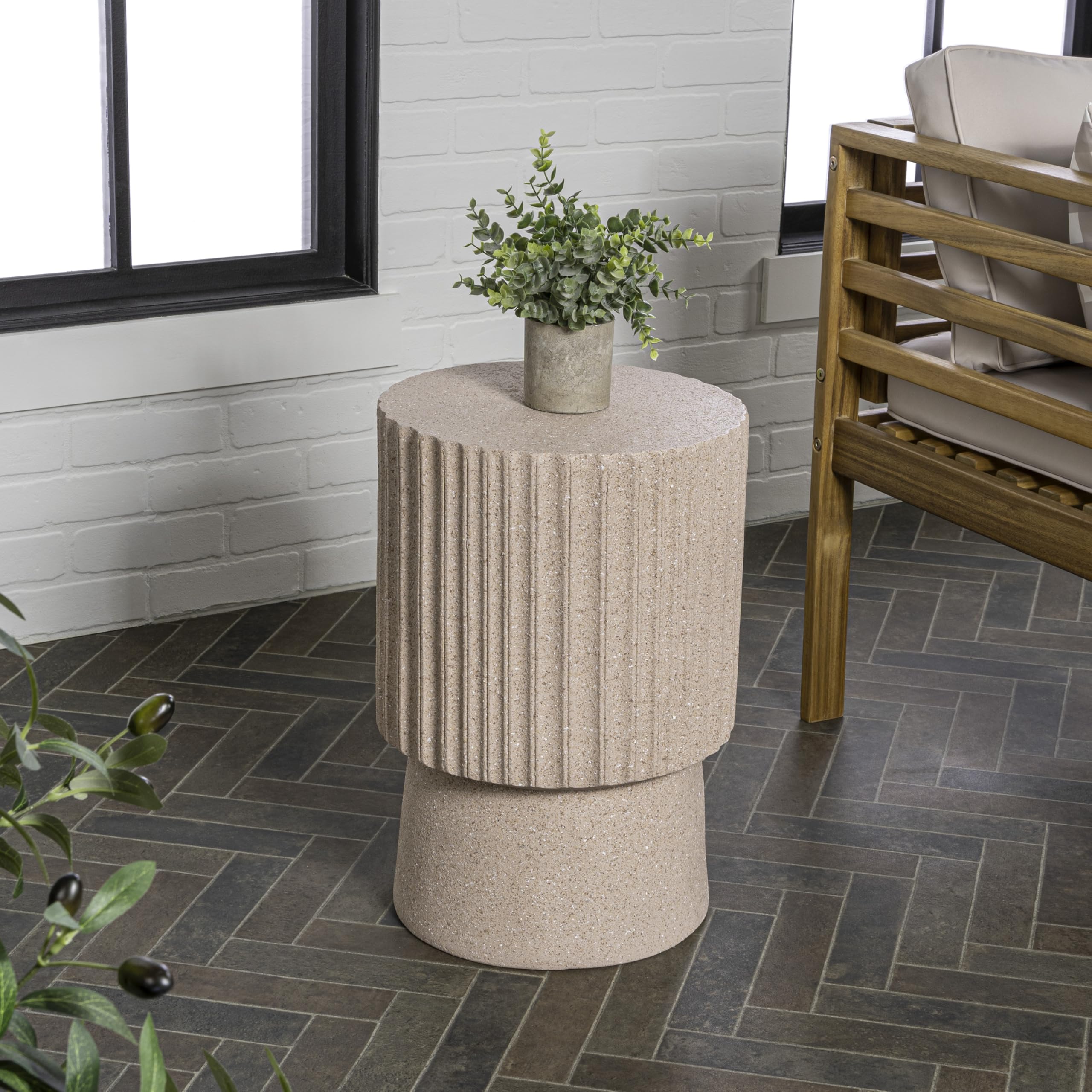 TBL1102C Louisa 19" Modern Art Deco Tambour Indoor/Outdoor Accent Table Art Deco