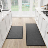 SUMLANS Kitchen Mat Set of 2 PCS, Cushioned Non Slip Rugs for Kitchen Floor, Absorbent Runner Comfort Standing Mats Washable for Kitchen, Office, Home, 17.3"x47"+17.3"x30" (Black)