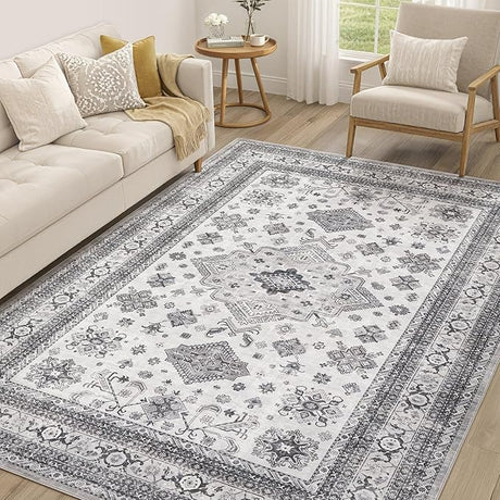 Living Room Area Rug 8x10 - Large Soft Washable Oriental Traditional Distressed