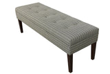 Kaya Mid Century Modern 10 Button Tufted Upholstered Bench, 55", Black/Brown