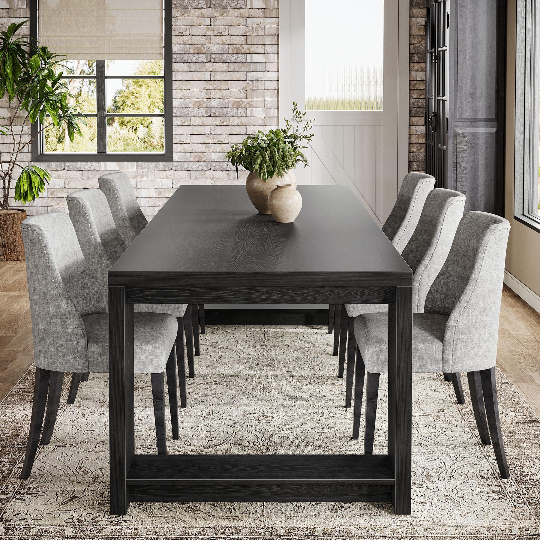 86.61-Inch Dining Table for 6-8 People - Modern Farmhouse Rectangular Kitchen Table with Pedestal Base
