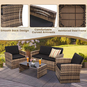 4 Pieces Patio Conversation Set, Outside Rattan Sectional Sofa, Cushioned Furniture Set