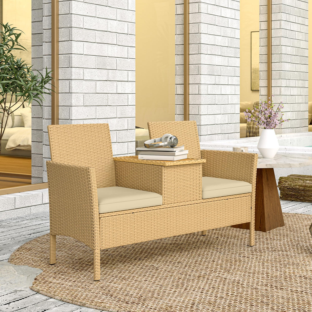 Loveseat with Built-in Flip-Top Coffee Table