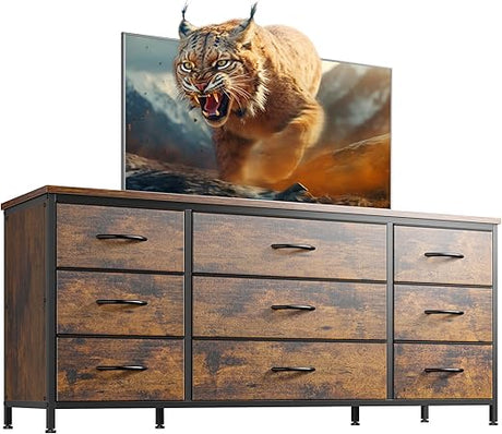 Dresser TV Stand with 9 Drawers for 60'' TV Stand for Bedroom Long Dresser