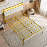 Full Size Bed Frame with Headboard & LED Lights,Upholstered Platform Bed Frame Full Size with Charging Station