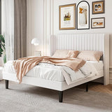 Full Size Velvet Bed Frame with Vertical Channel Tufted Wingback Headboard,