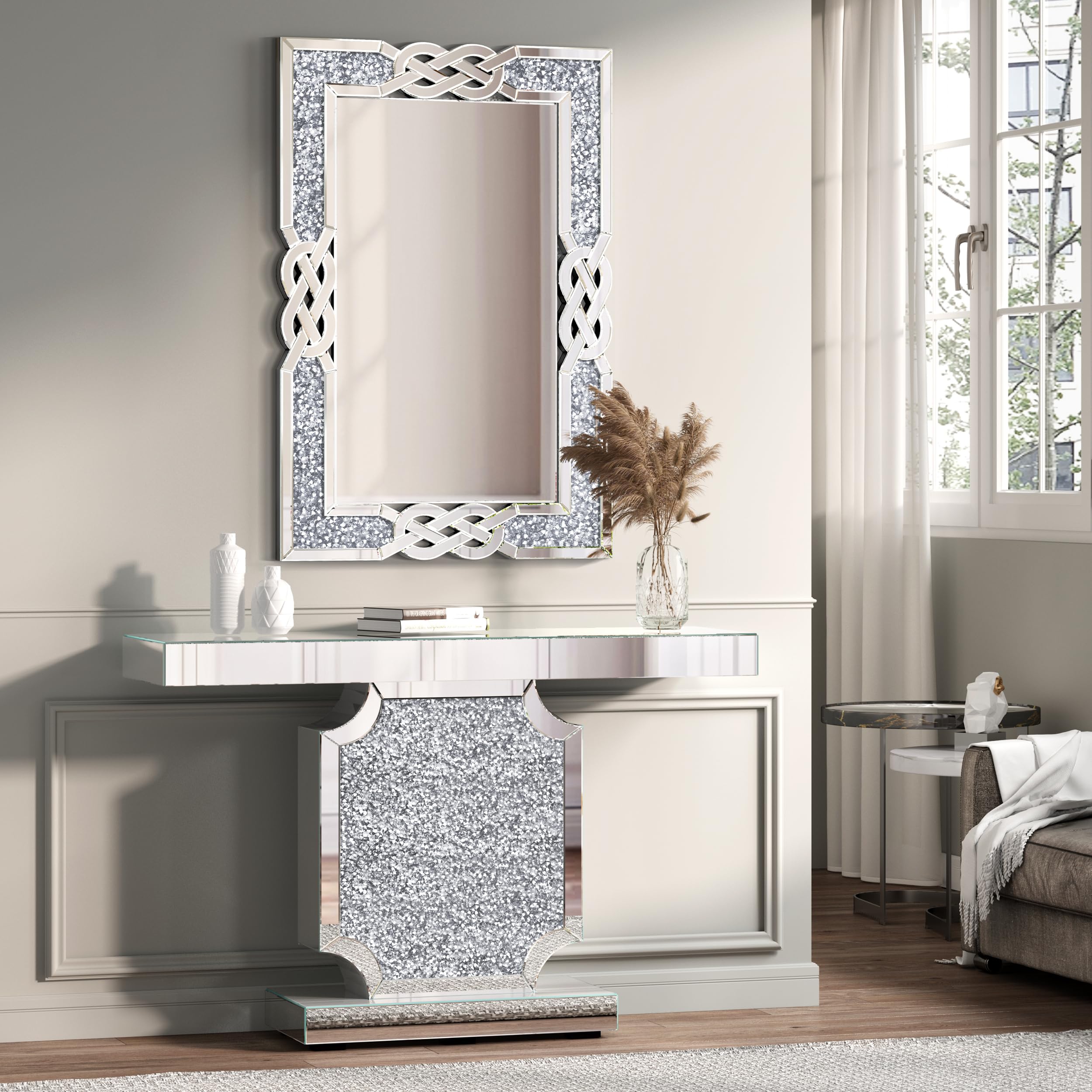 Crystal Crush Diamond Wall Mirror  Rectangle Silver Mirrors