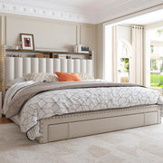Queen Bed Frame with 3 Drawers,Upholstered Queen Size Bed Frame