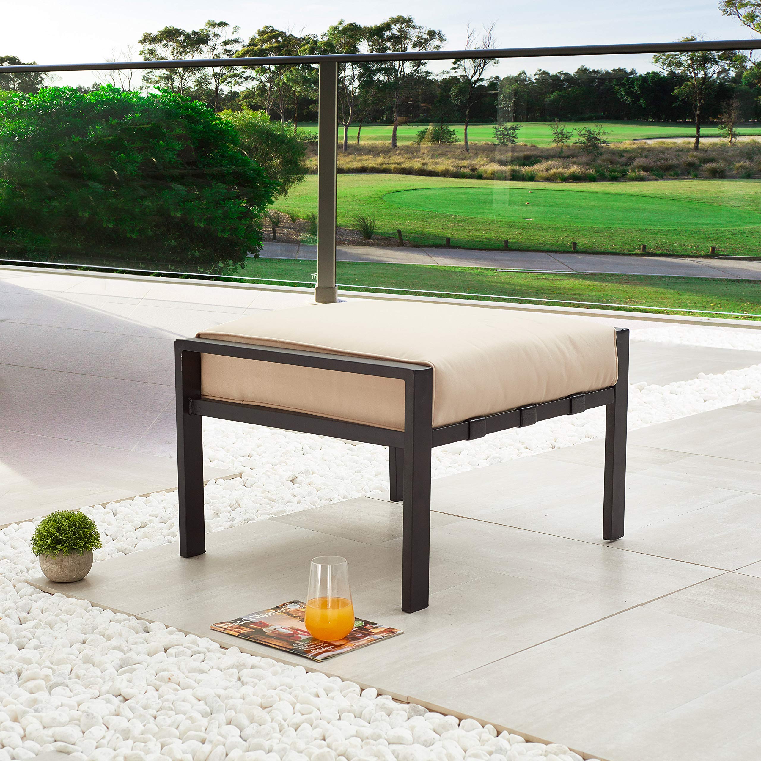 2 Pieces Outdoor Ottoman with Soft Thick Cushion for Garden Yard Deck Poolside