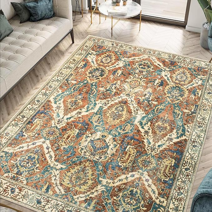 Machine Washable Area Rugs with Non-Slip Backing, Ideal for Hallway, Living Room