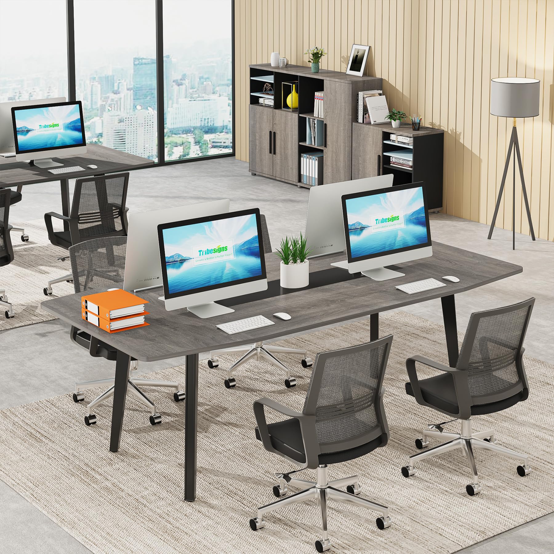 6FT Conference Table, 70.86L x 35.43W x 29.52H Inches Boat Shaped Meeting Table