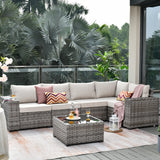Patio Furniture Set 6 Pieces Outdoor Sectional Sofa Set with Widened Armrest and Deep Seat