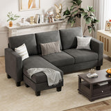 Convertible Sectional Sofa Couch, 3 Seat L-Shaped Sofa with Linen Fabri