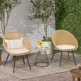 3 Piece Outdoor Bistro Set, Patio Wicker Chairs Set with Coffee Table