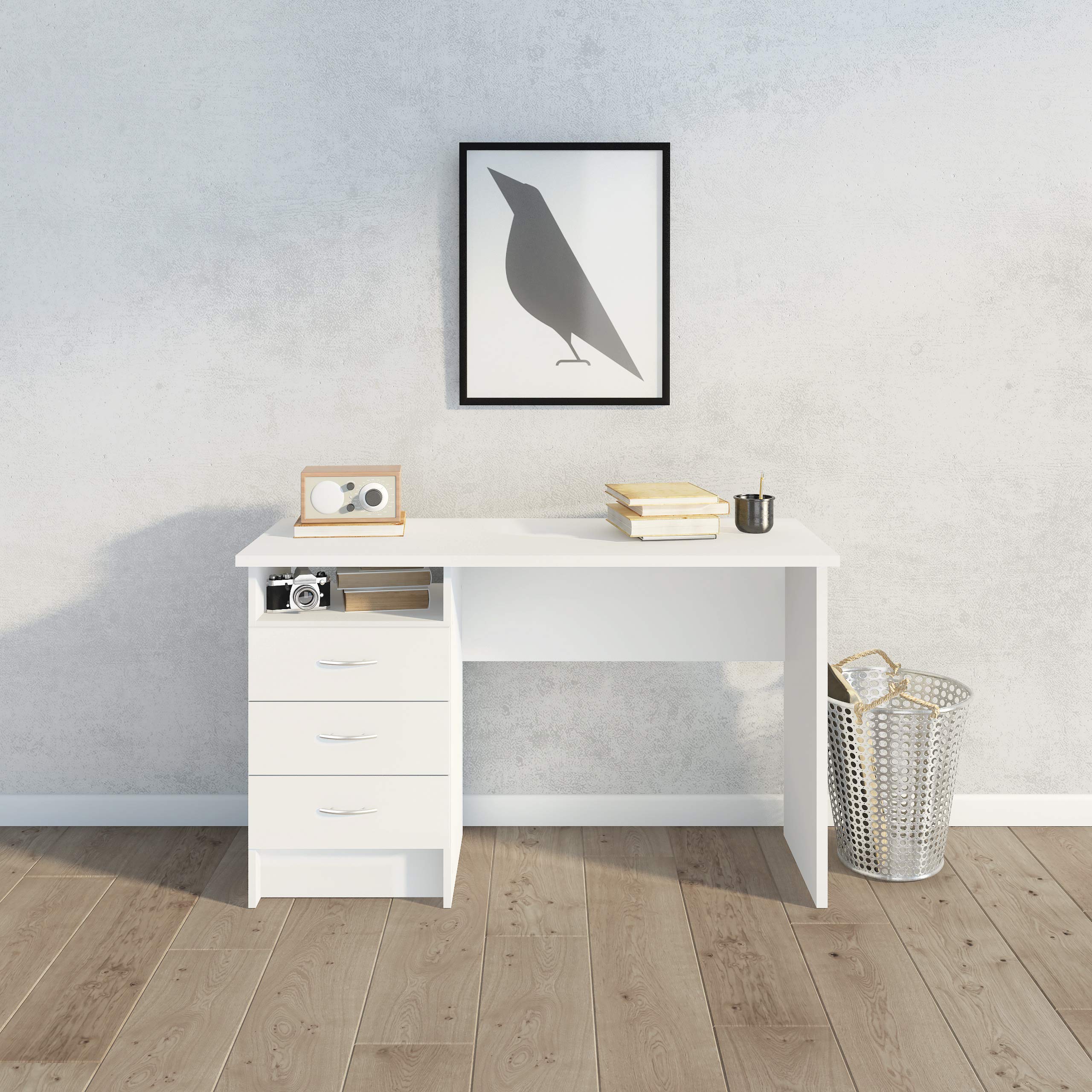 Whitman Desk with 3 Drawers, White