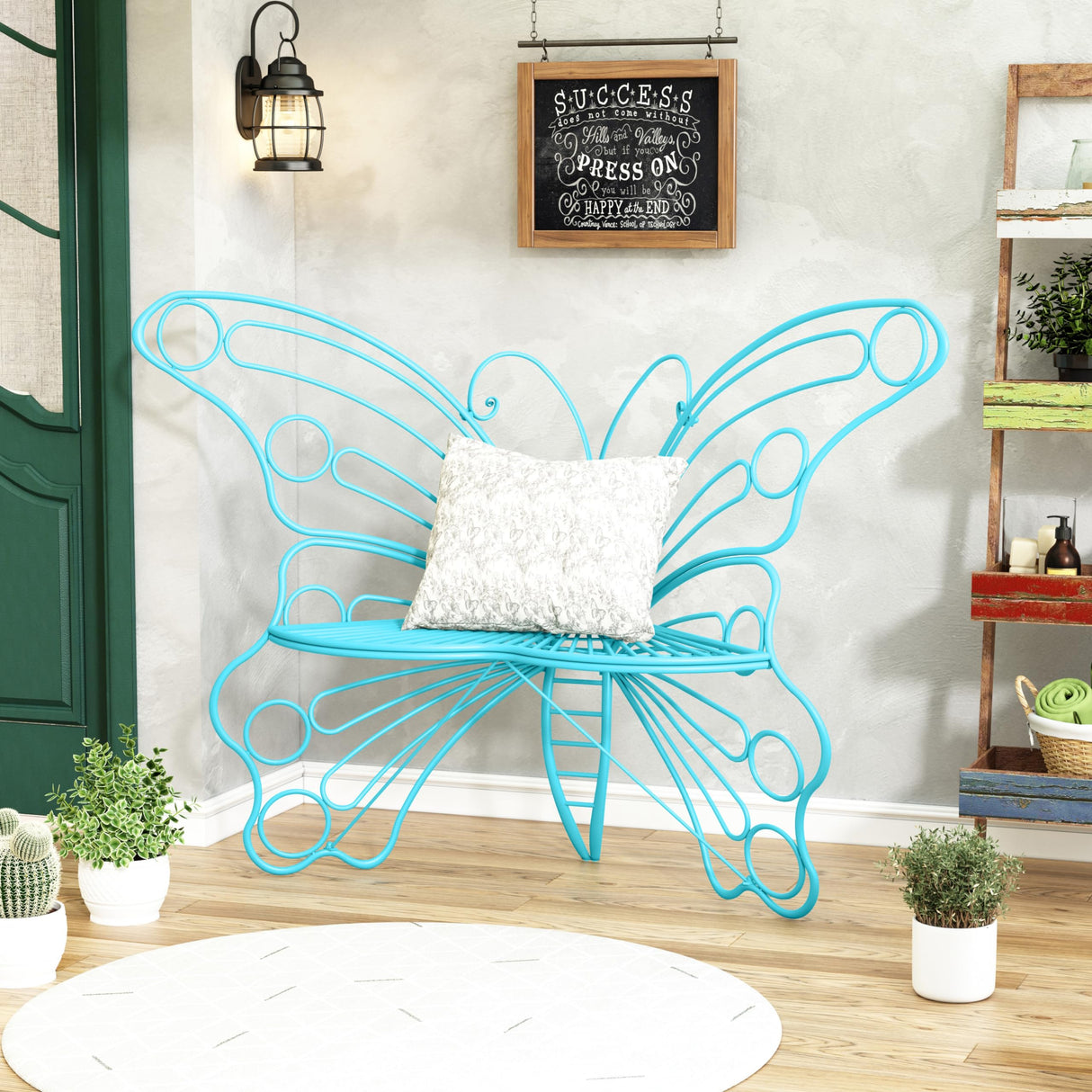 Inches Outdoor Bench, Garden Bench with Sturdy Iron Metal Frame