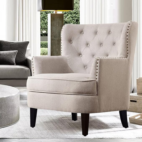 Accent Chair and Ottoman Set - Button Tufted Armchair for Living Room, Bedroom