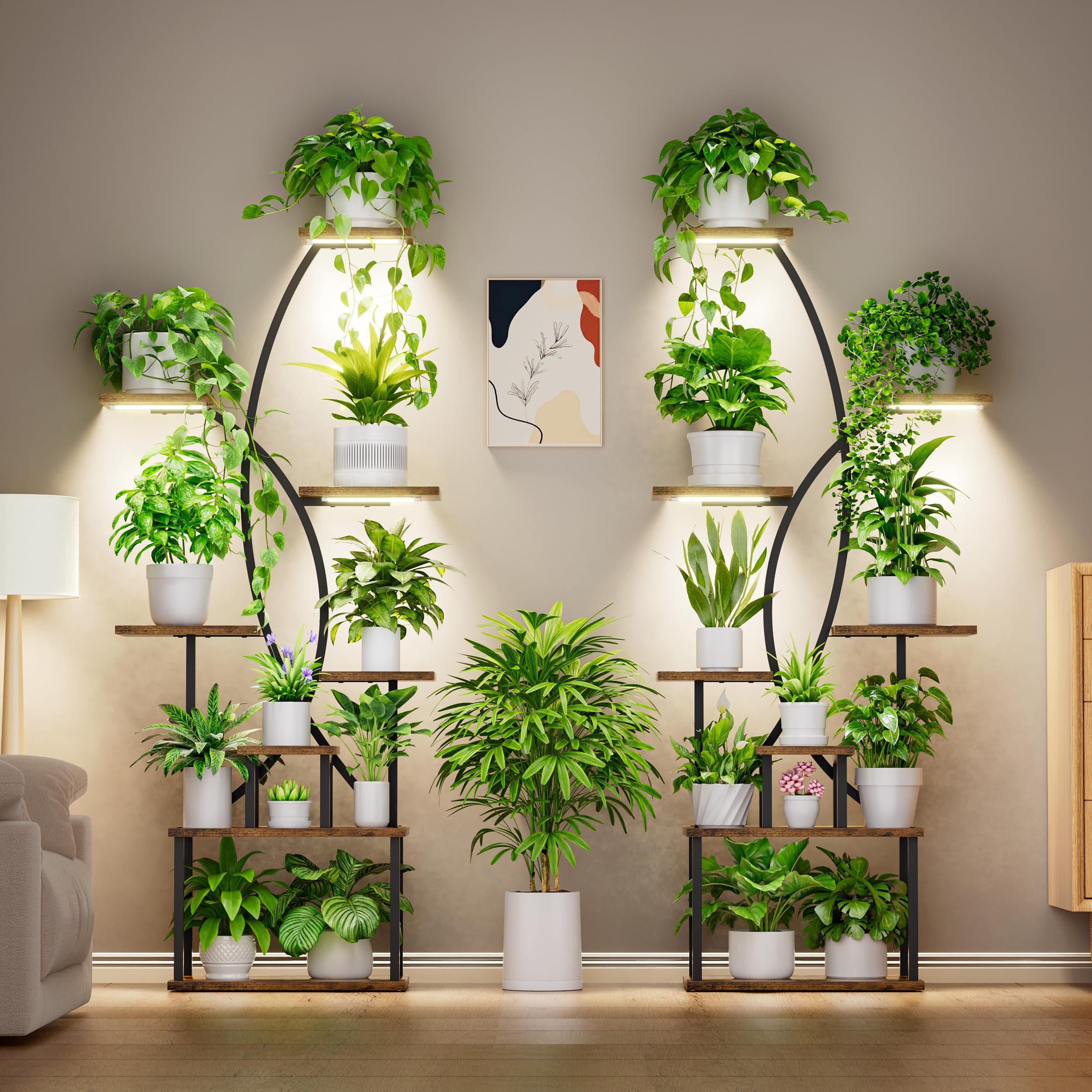 Plant Stand Indoor with Grow Lights - 8 Tiered Tall Plant Shelf, 65" Metal Corner Shelves