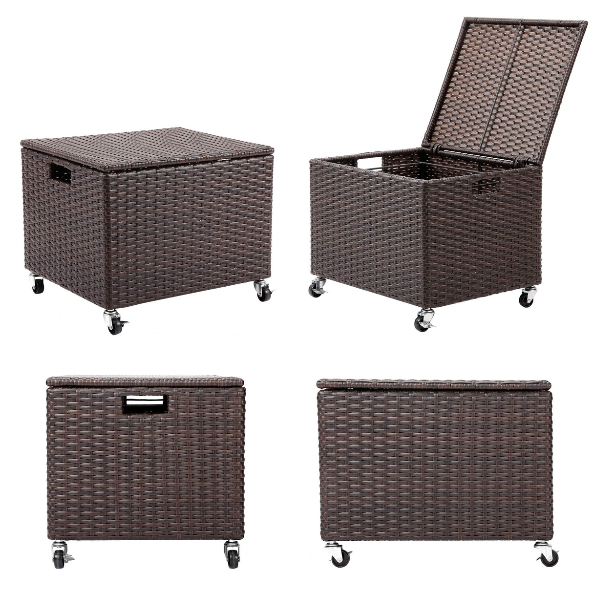 Rolling File Box - Storage Cabinet with Wheels - Weatherproof Rattan-Style Resin Deck Chest
