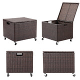Rolling File Box - Storage Cabinet with Wheels - Weatherproof Rattan-Style Resin Deck Chest