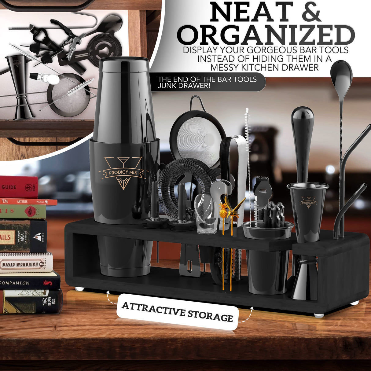 Elite Mixology Bartender Kit 20-Piece Boston Cocktail Shaker Set for Mixing with Stand