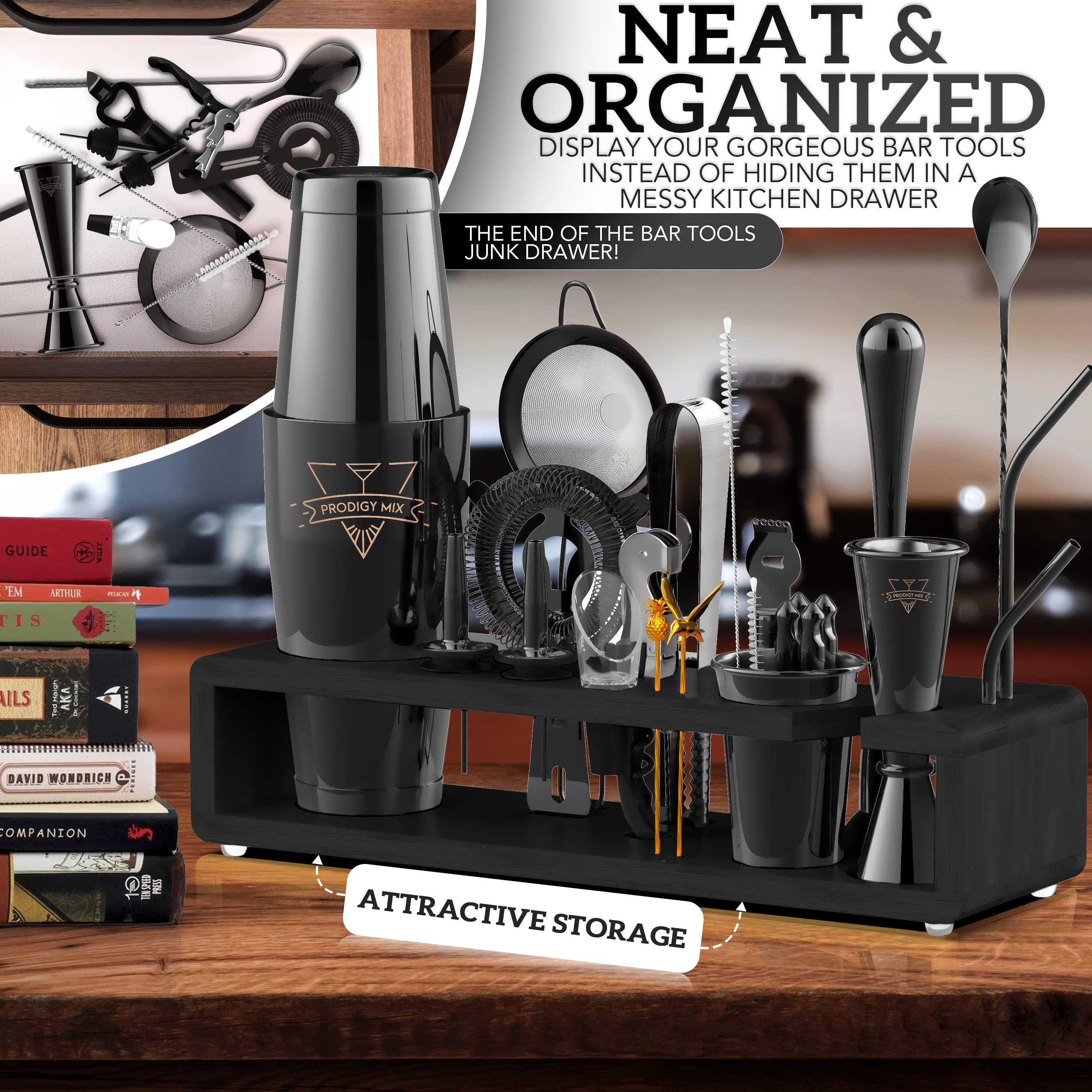 Elite Mixology Bartender Kit 20-Piece Boston Cocktail Shaker Set for Mixing with Stand