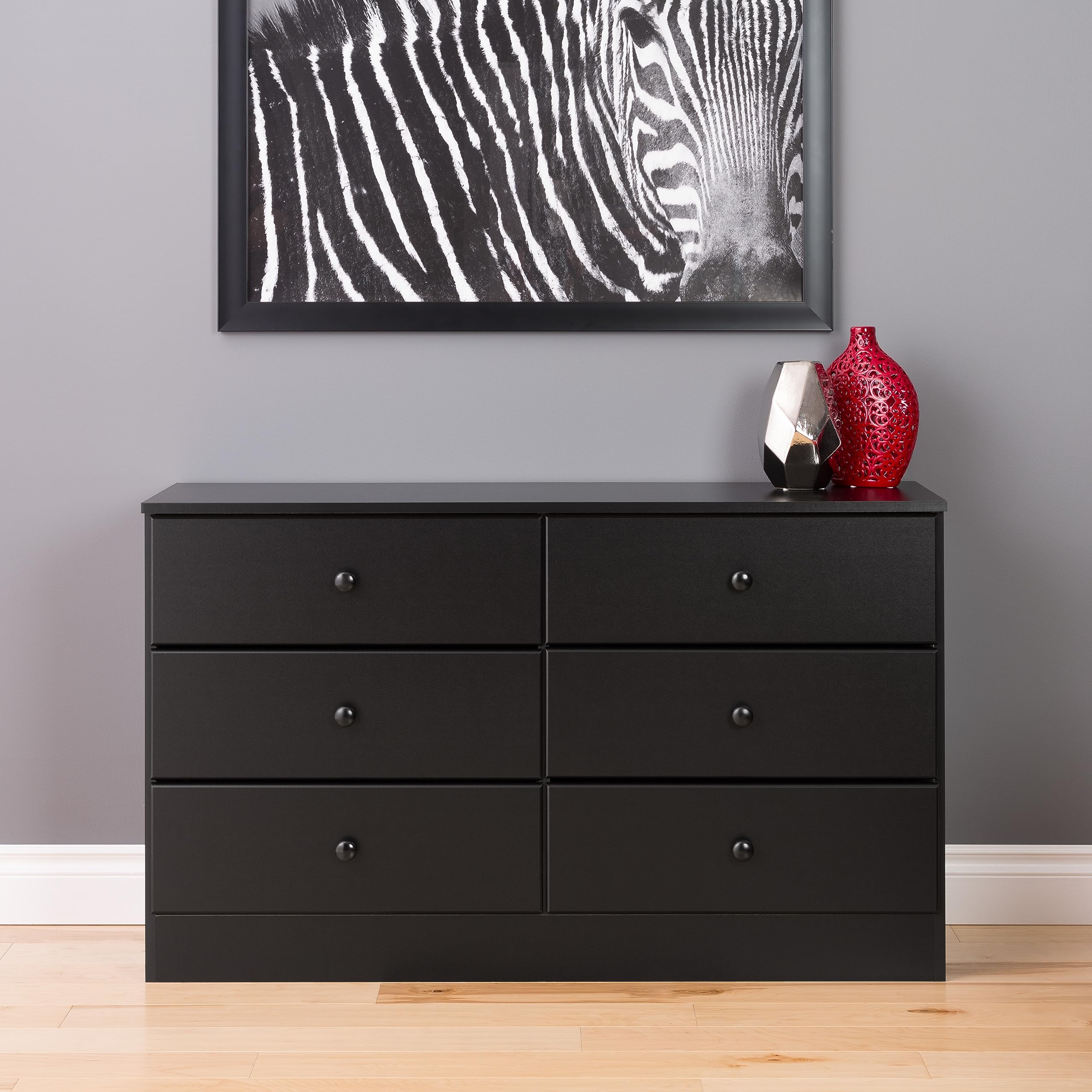 Astrid 6 Drawer Double Dresser For Bedroom,  Black