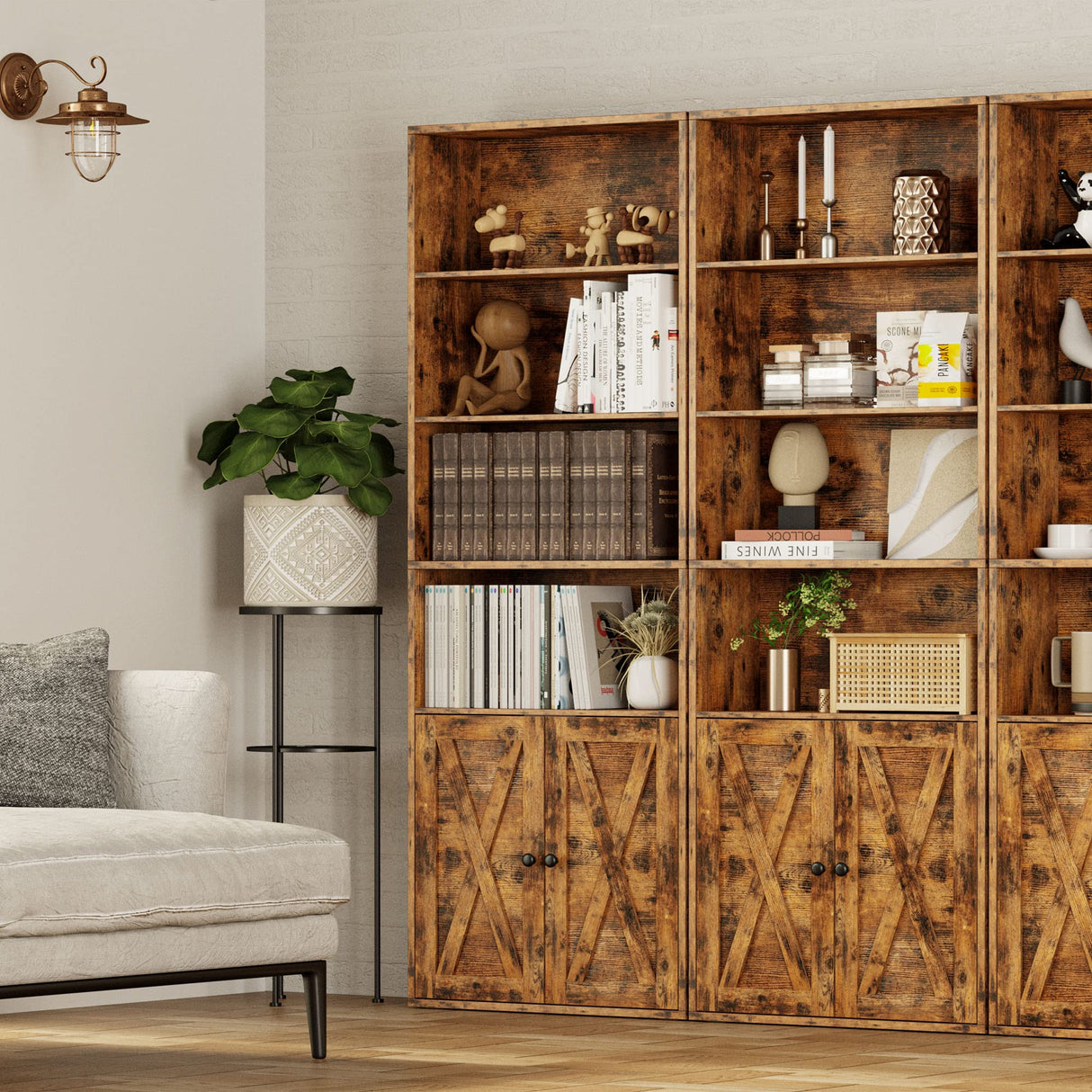 Industrial Bookshelves and Bookcases with Doors Floor Standing 6 Shelf Display Storage