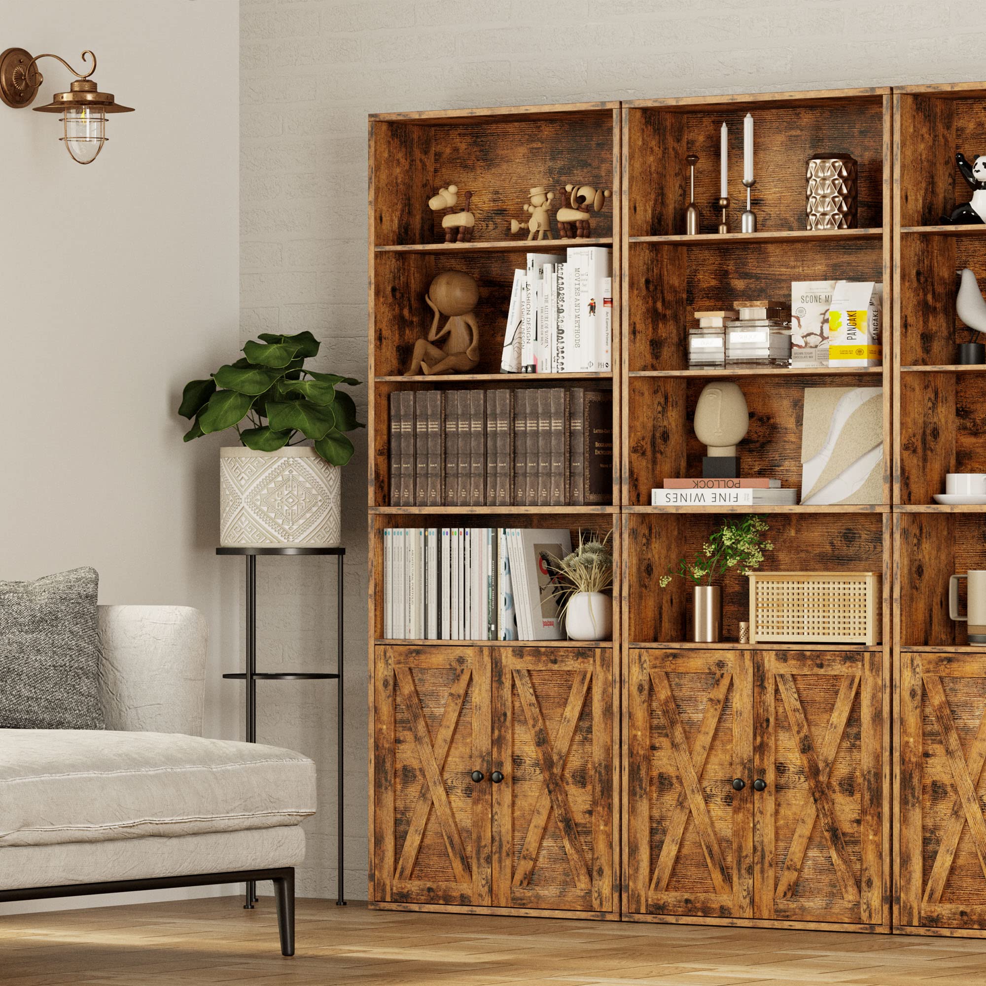 Industrial Bookshelves and Bookcases with Doors Floor Standing 6 Shelf Display Storage