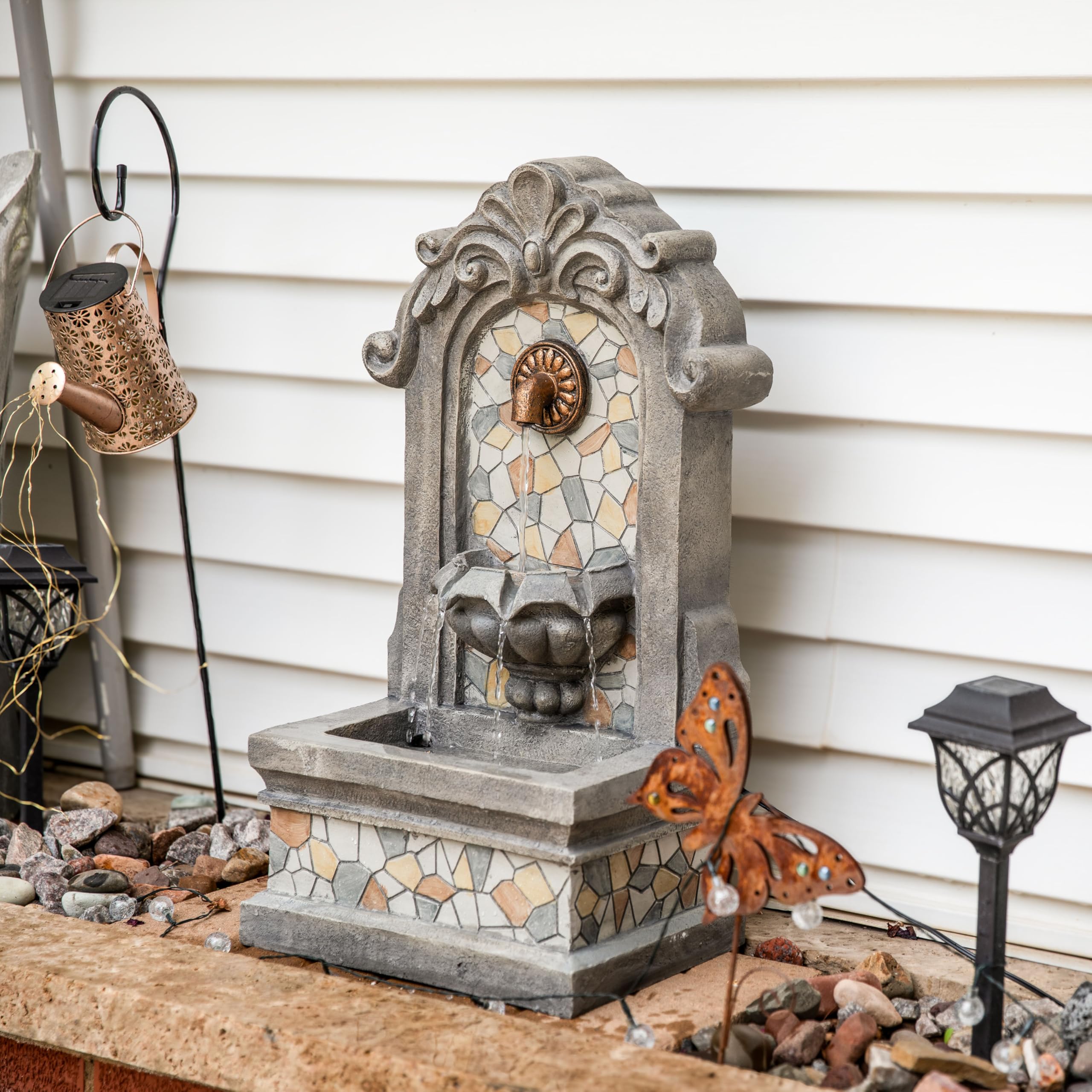 27" H Enchanting Estate Polyresin Wall Standing Fountain - Flat Back Wall Fountain