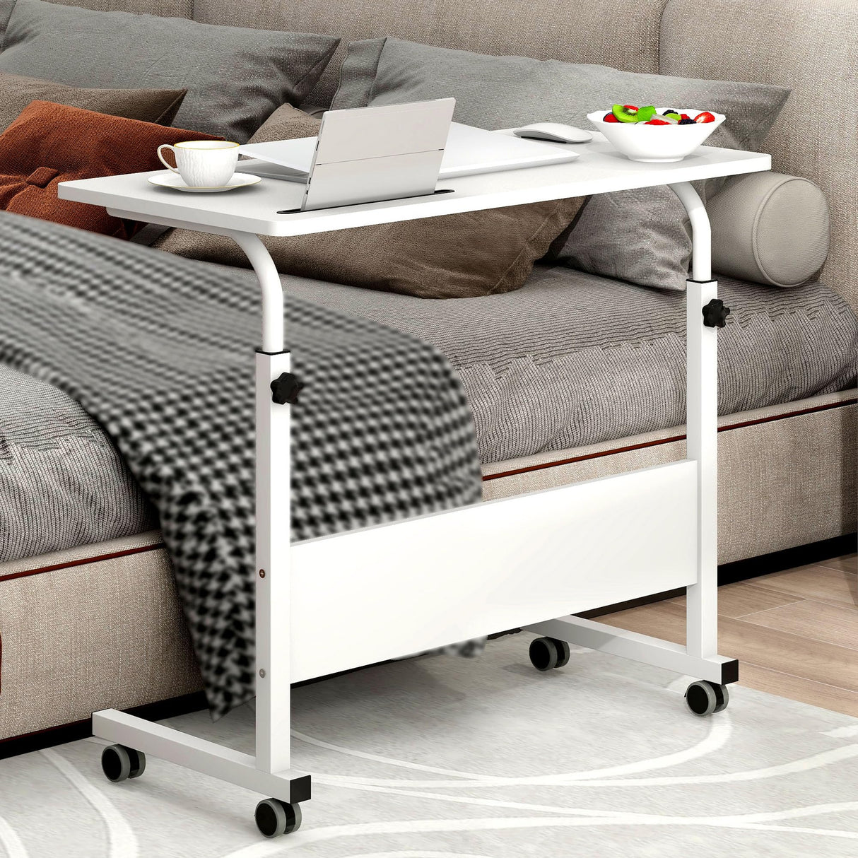 Computer Desk, Laptop Table, Height-Adjustable PC Table with Wheels, Surface