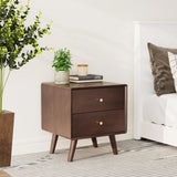 Mid Century Modern Nightstand, Walnut Oak Solid Wood Night Stand with 2 Drawers