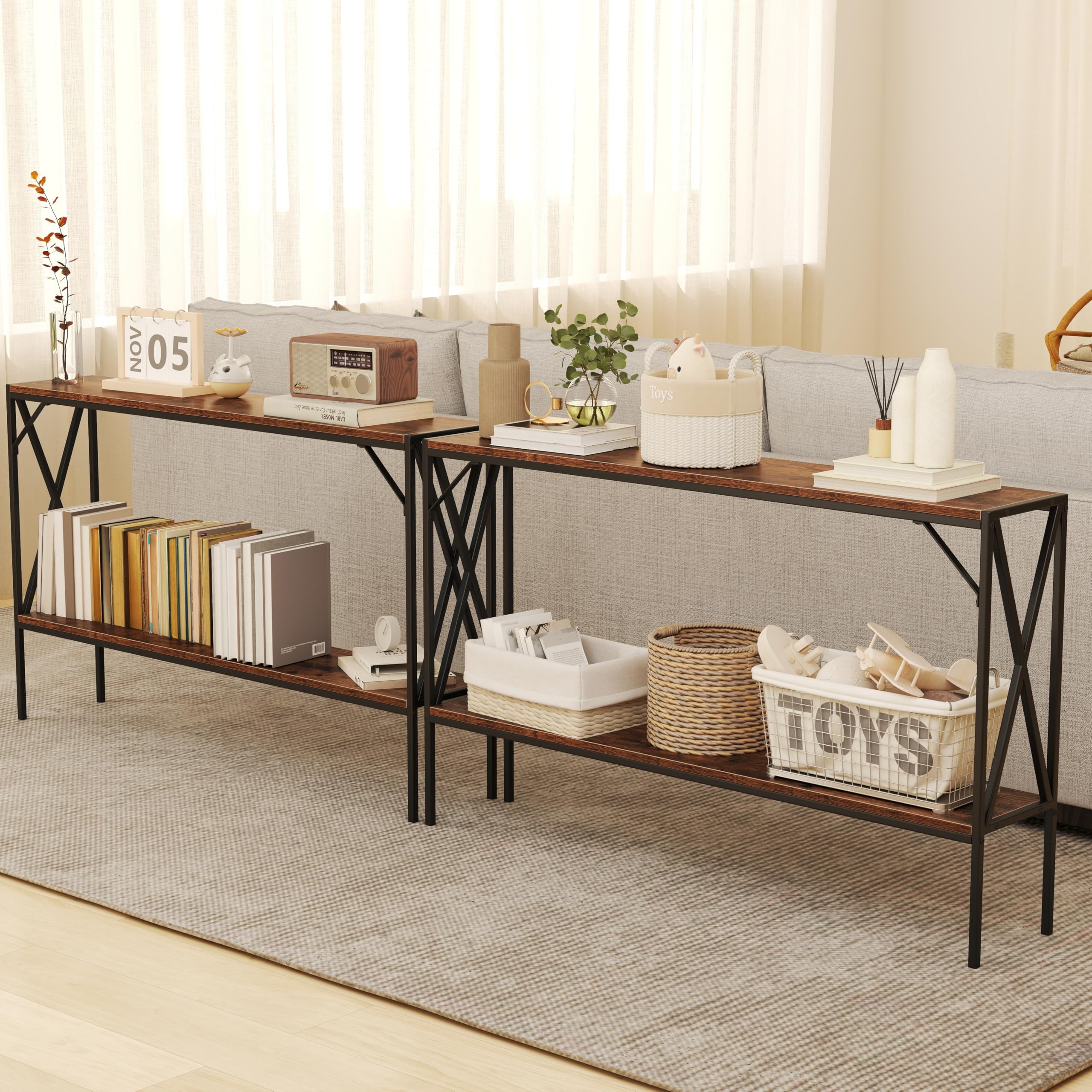 2-Tier Console Table, 47" Narrow Entryway Table with Storage Shelf