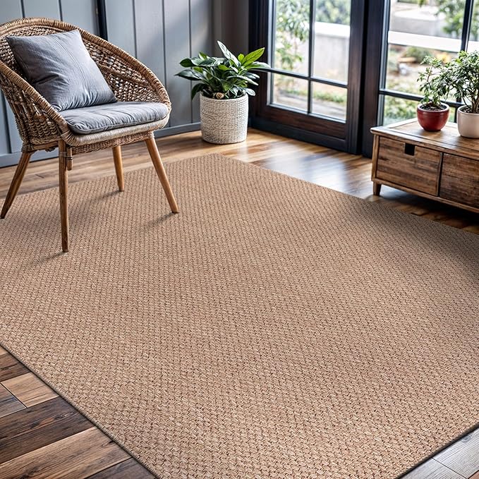 Easy Jute Rug 9x12, Indoor Outdoor Natural Color Farmhouse Area Rugs for Living Room