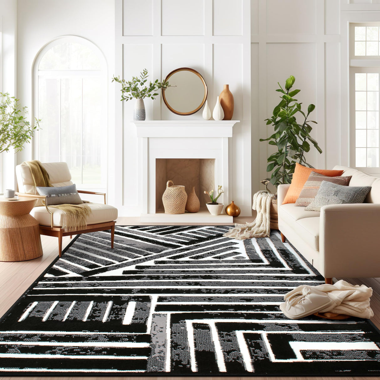 Contemporary Stripe Area Rug 7'10" x 10' Black