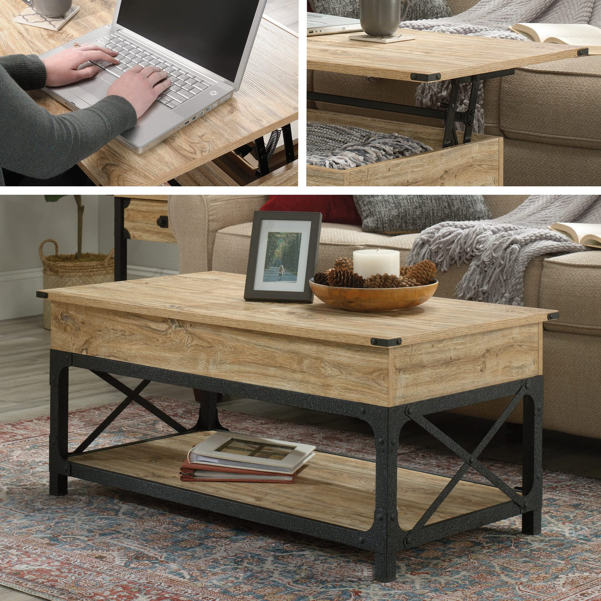 Steel River Lift-top Coffee Table, L: 41.30" x W: 22.32" x H: 18.58", Milled Mesquite Finish