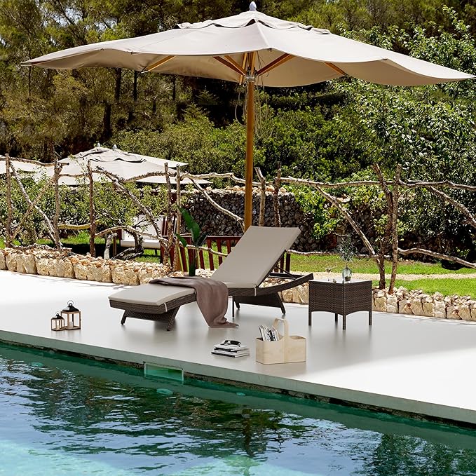 Patio Chaise Lounge Set 3 Pieces with Adjustable Backrest and Removable Cushion